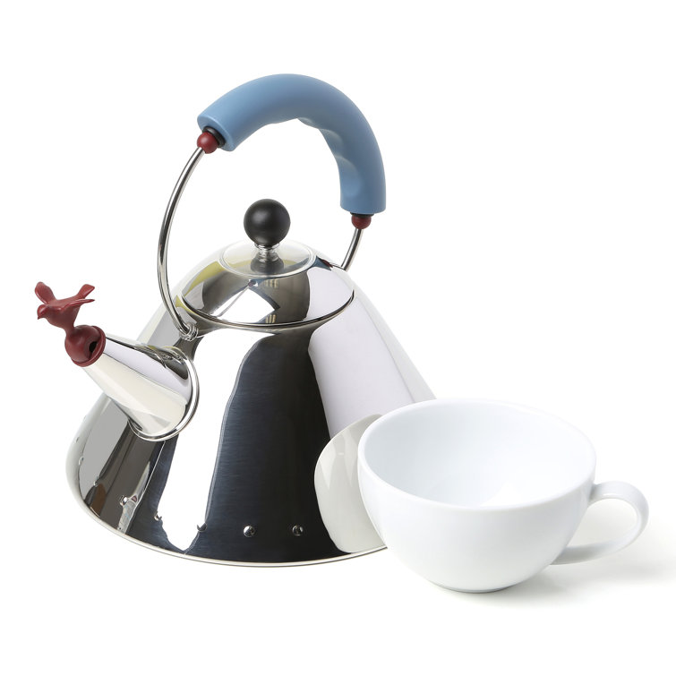 Light Blue Stainless Steel Whistling Kettle with Bird Whistle