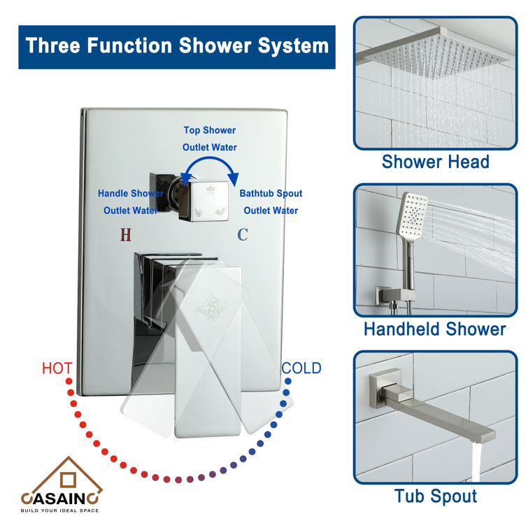 Chrome Multi-Head Square Wall Mounted Shower System
