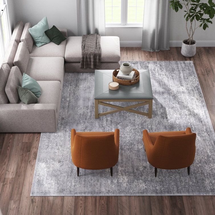 Gray 6' x 9' Oriental Synthetic Stain-Resistant Area Rug
