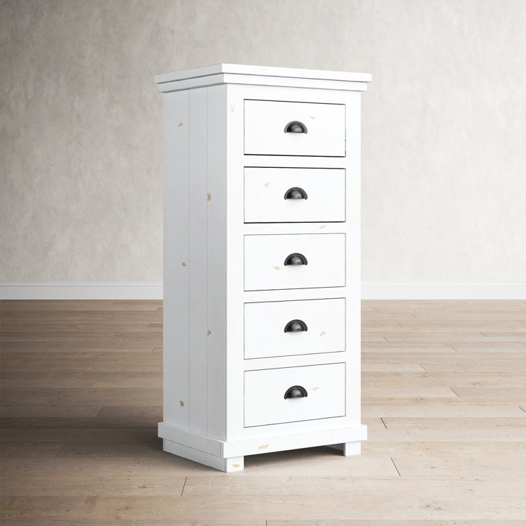 Farmhouse Elegance Distressed White Lingerie Chest in Light Wood