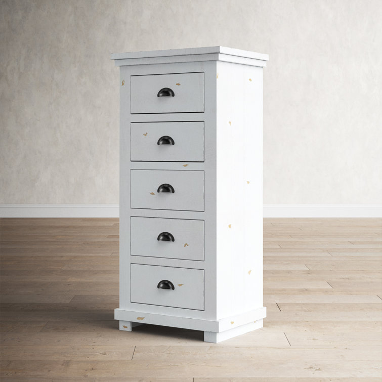 Farmhouse Elegance Distressed White Lingerie Chest in Light Wood