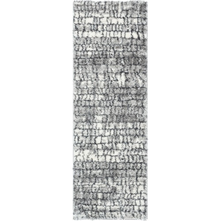 Celeste Sintra Ivory Shag Runner Rug with Geometric Pattern, 2'3" x 7'3"