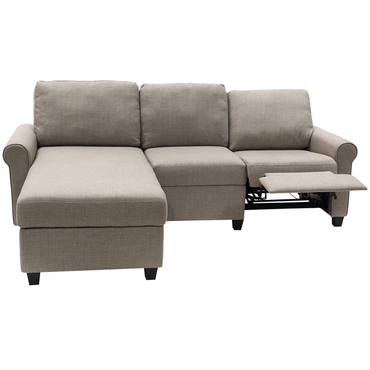 Oatmeal Fabric Sectional Sofa with Storage and Recliner