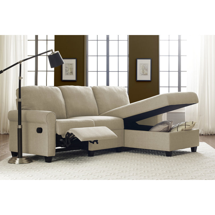 Beige Fabric Sectional Sofa with Storage and Recliner