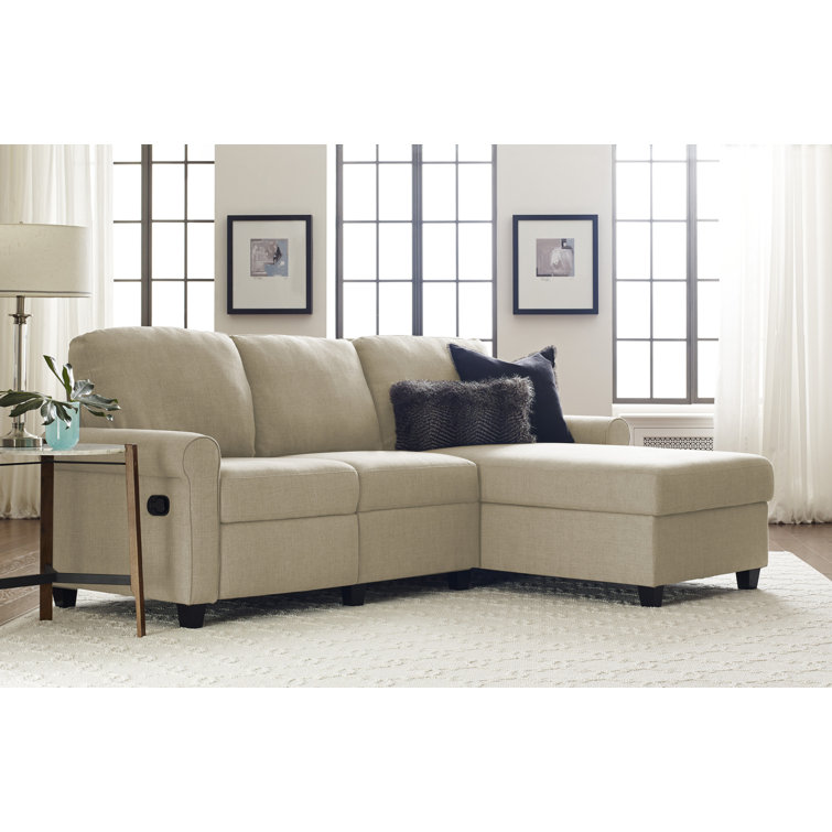 Beige Fabric Sectional Sofa with Storage and Recliner