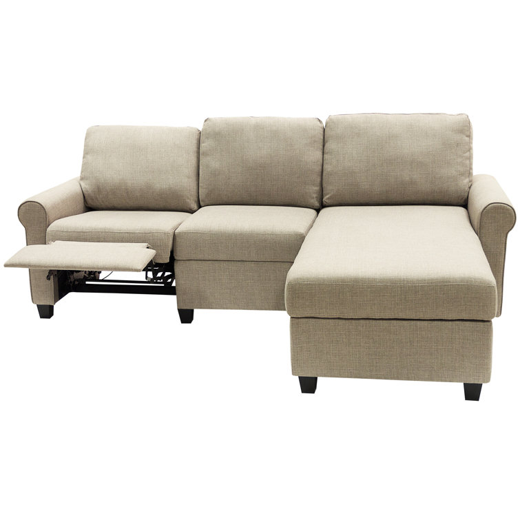 Beige Fabric Sectional Sofa with Storage and Recliner