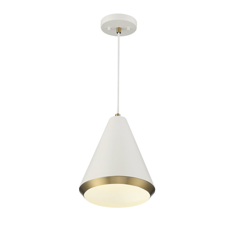 White and Brass Cone Pendant Light with Metal Shade