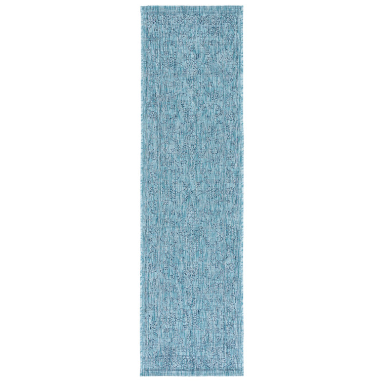 Aqua Navy Enhanced Polypropylene Indoor/Outdoor Runner Rug - 2'3" x 8'