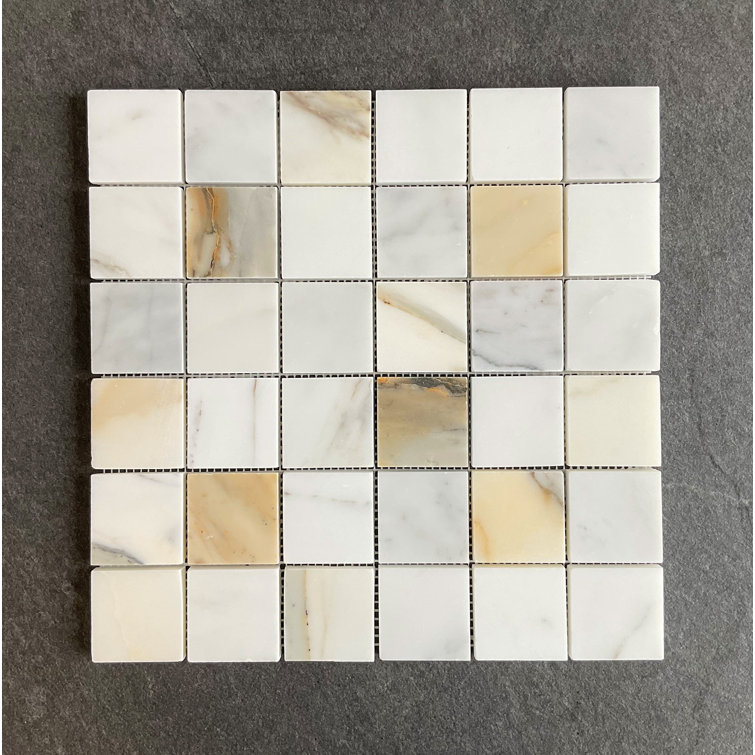Calacatta Polished Marble Mosaic Tile Sheet with Water Protection
