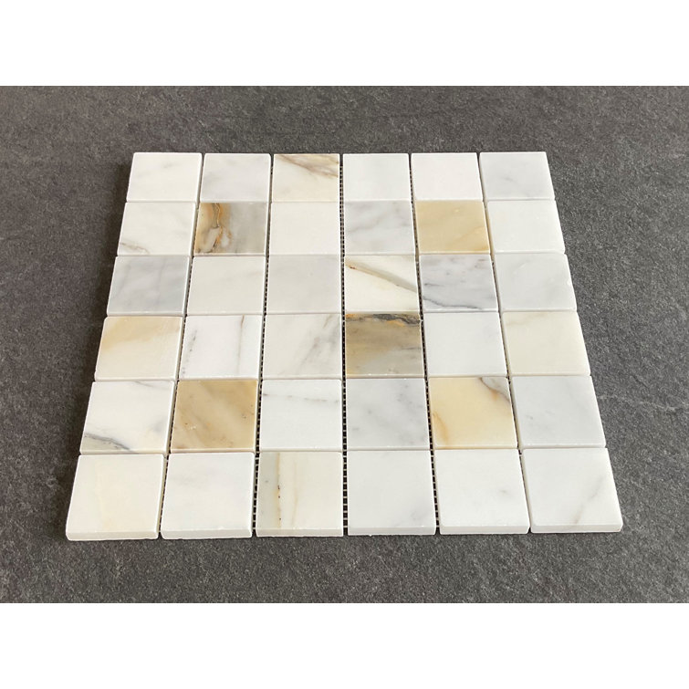 Calacatta Polished Marble Mosaic Tile Sheet with Water Protection