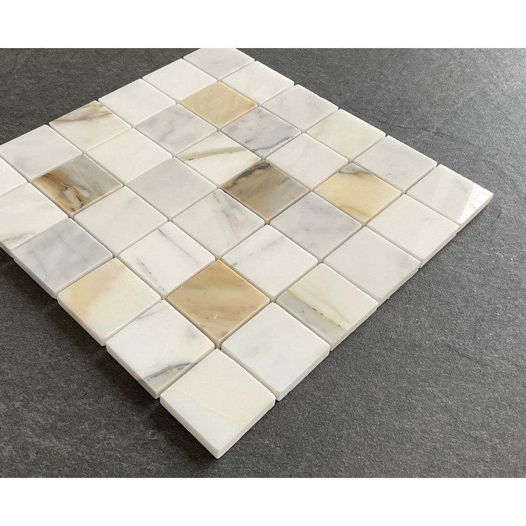 Calacatta Polished Marble Mosaic Tile Sheet with Water Protection