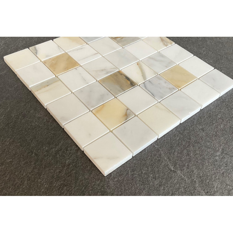Calacatta Polished Marble Mosaic Tile Sheet with Water Protection