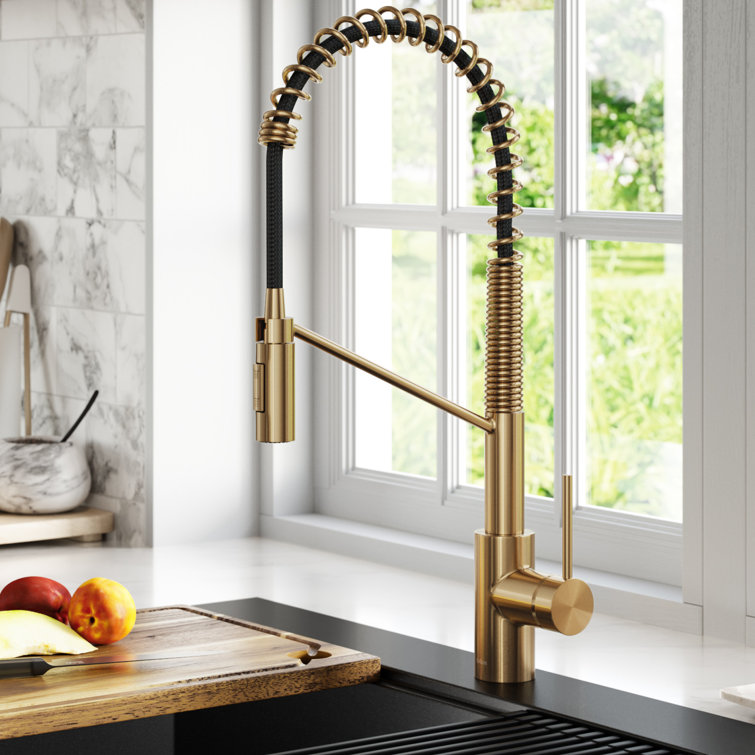 Brushed Brass Commercial Style Pull-Down Kitchen Faucet
