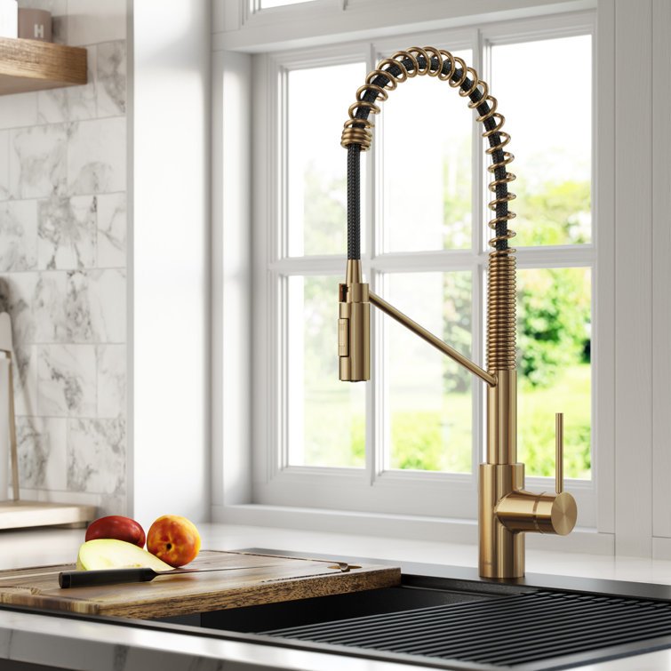 Brushed Brass Commercial Style Pull-Down Kitchen Faucet