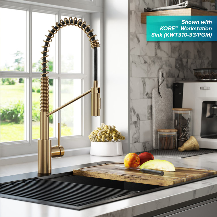Brushed Brass Commercial Style Pull-Down Kitchen Faucet