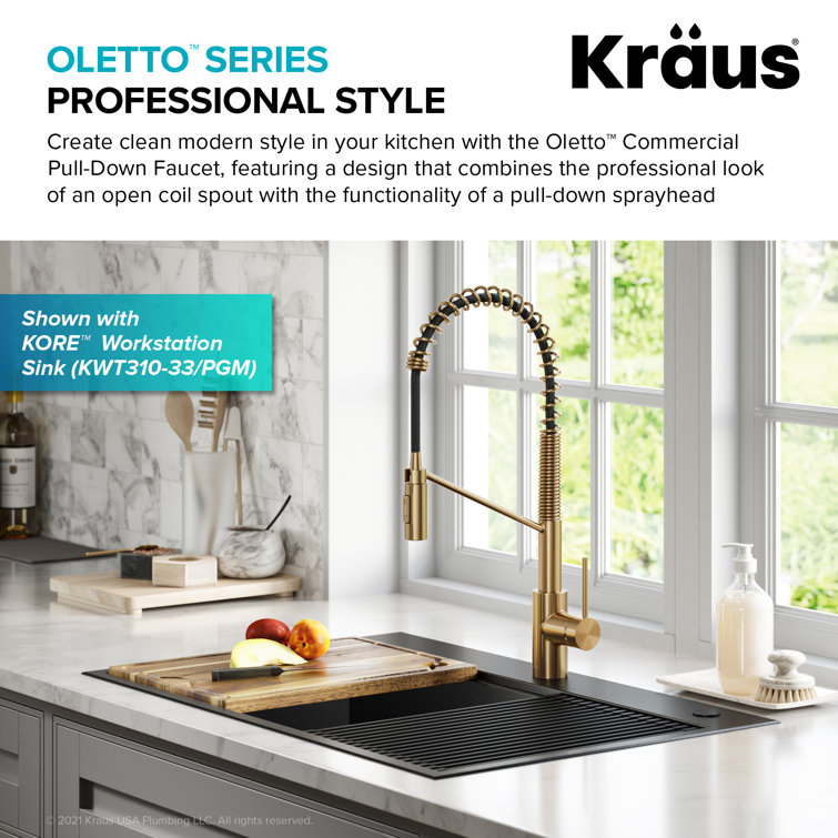 Brushed Brass Commercial Style Pull-Down Kitchen Faucet