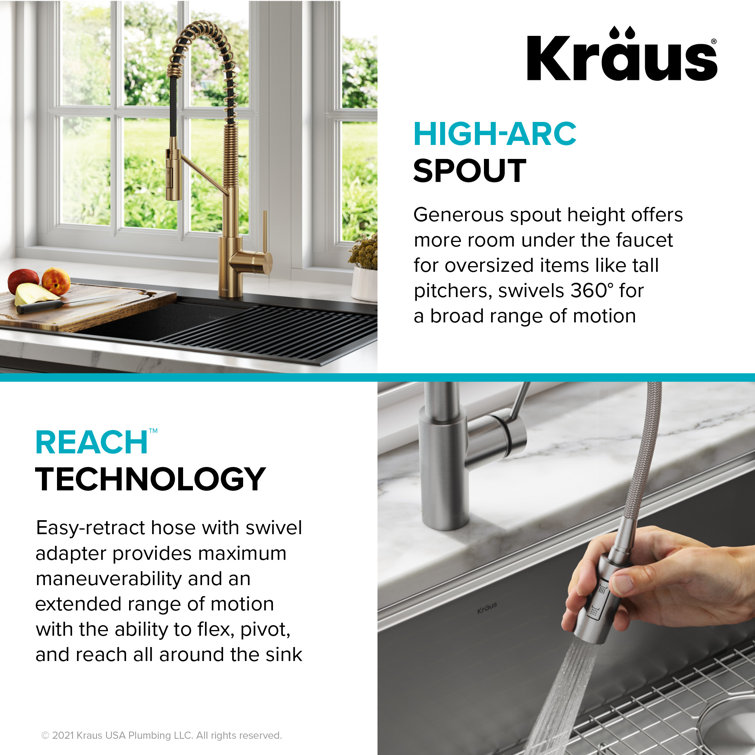 Brushed Brass Commercial Style Pull-Down Kitchen Faucet