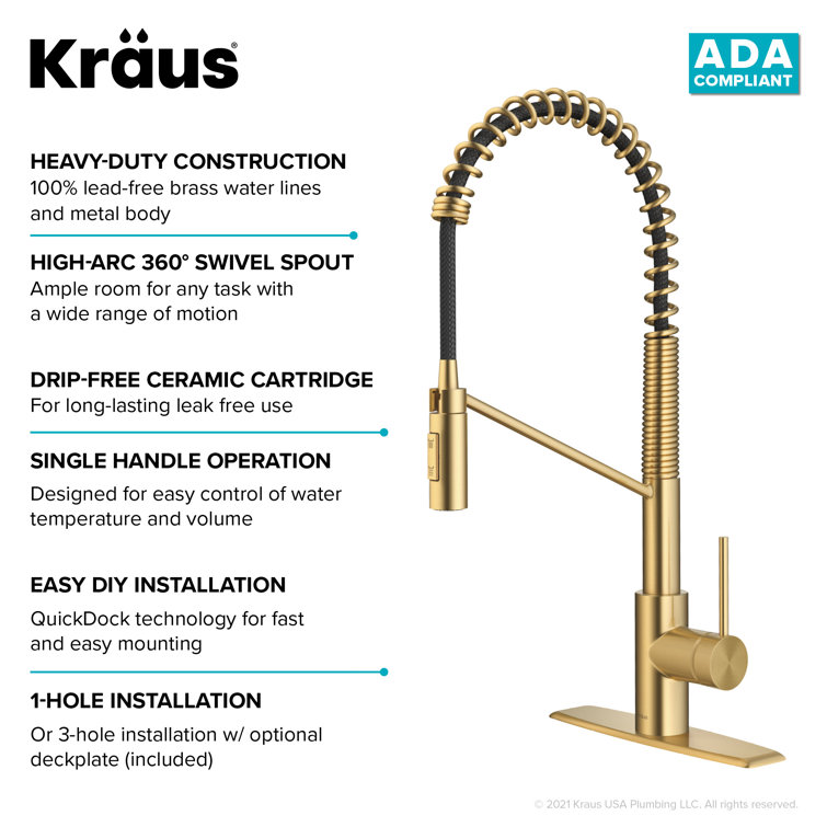 Brushed Brass Commercial Style Pull-Down Kitchen Faucet