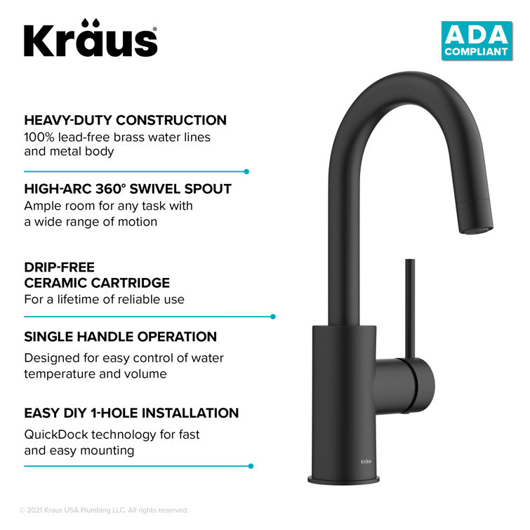 Matte Black Single Handle Kitchen Bar Faucet with QuickDock