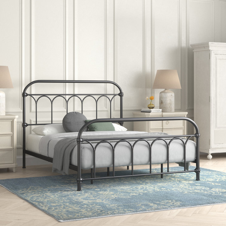 Charmfield Matte Black Queen Metal Bed with Headboard