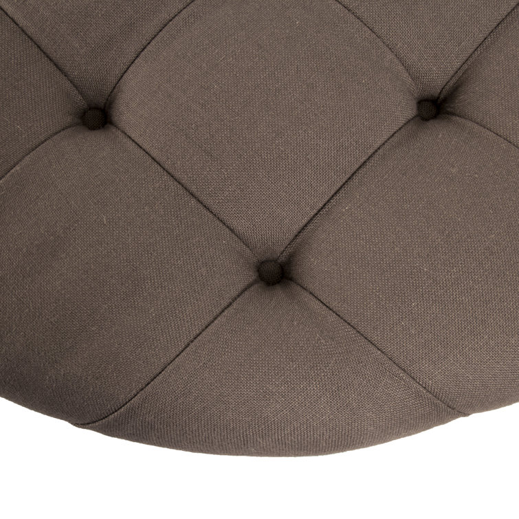 Aubergine Linen Tufted Round Ottoman with Casters