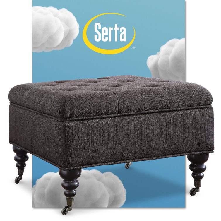 Midnight Charcoal Tufted Square Ottoman with Storage