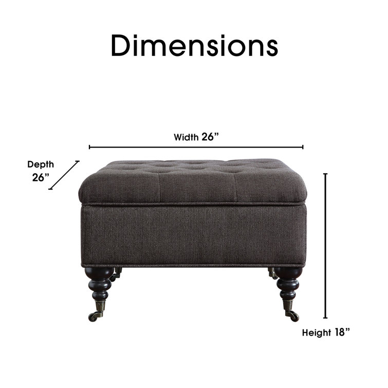 Midnight Charcoal Tufted Square Ottoman with Storage