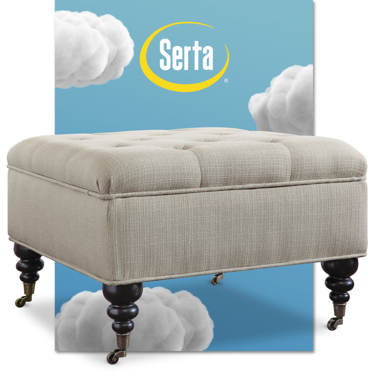 Ivory Tufted Cotton Twill Square Cocktail Ottoman with Storage