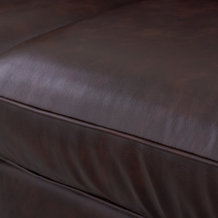 Chestnut Brown Faux Leather Track Arm Sofa with Removable Cushions