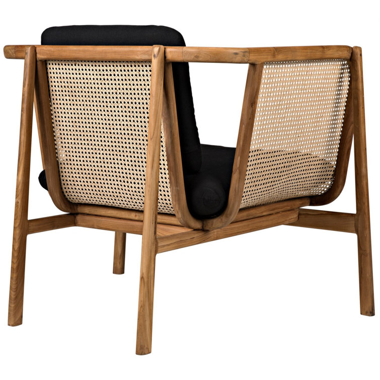 Balin 33" Handcrafted Metal Black Lounge Chair with Caning