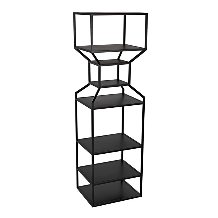Downtown 83" Black Wood and Metal Etagere Bookcase