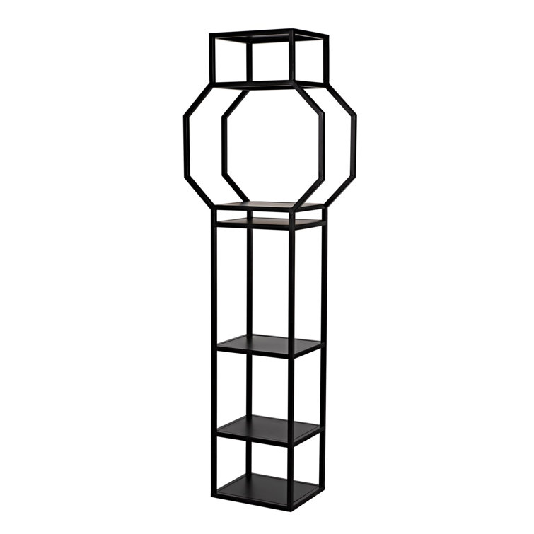 Noir Downtown 75'' Black Metal Linear Etagere Bookcase