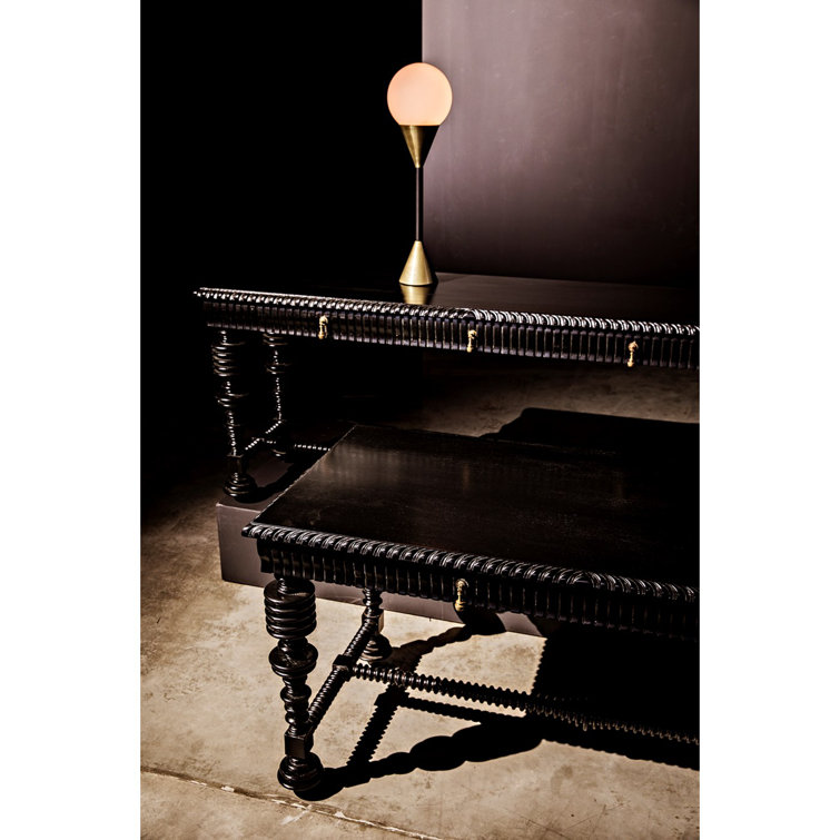 Elegant Portuguese 60'' Hand Rubbed Black Solid Wood Writing Desk with Drawer