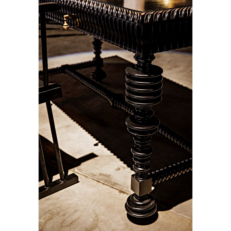 Elegant Portuguese 60'' Hand Rubbed Black Solid Wood Writing Desk with Drawer