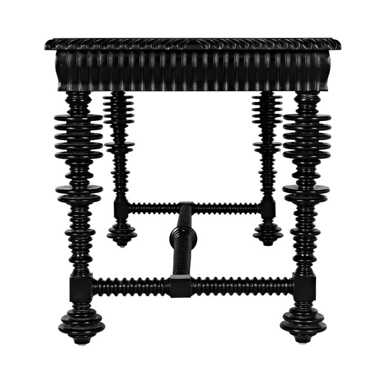 Elegant Portuguese 60'' Hand Rubbed Black Solid Wood Writing Desk with Drawer