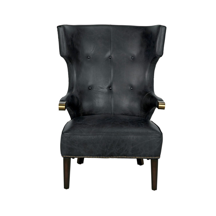 Handcrafted Noir Leather Accent Chair in Sleek Black
