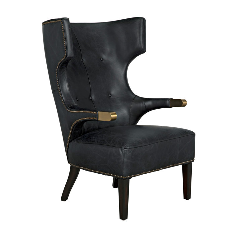 Handcrafted Noir Leather Accent Chair in Sleek Black
