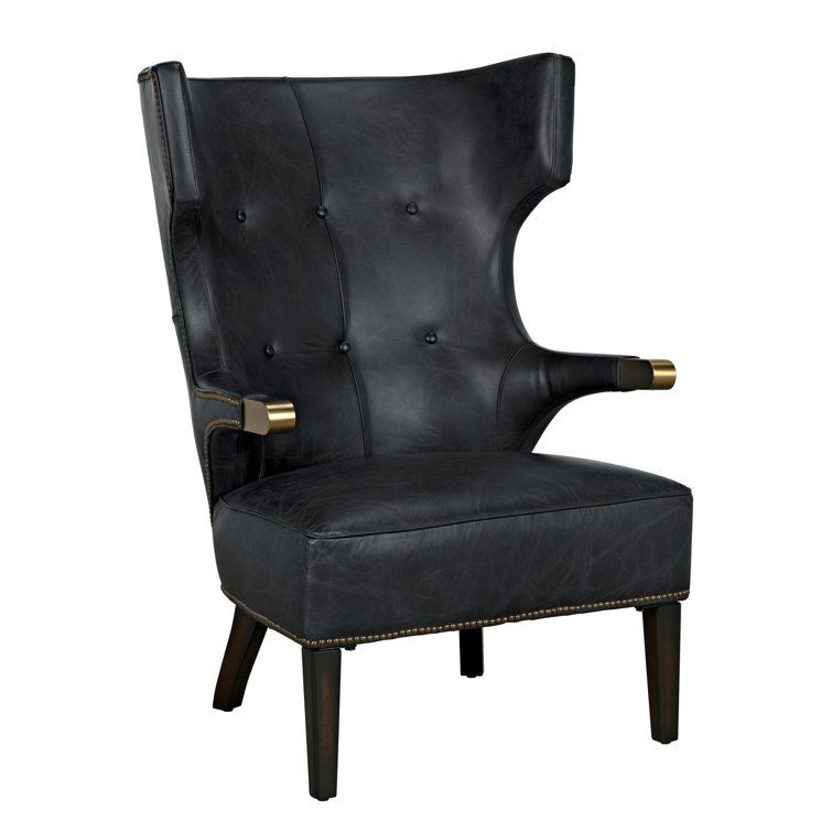 Handcrafted Noir Leather Accent Chair in Sleek Black