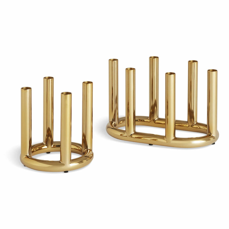 Large Brass Metal Candelabra with Shiny Steel Pillars