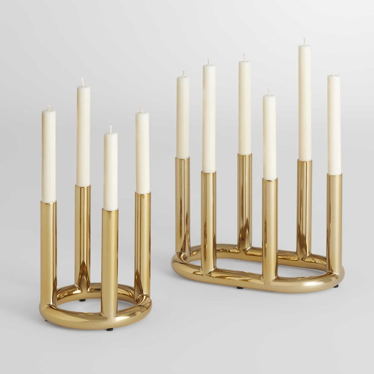 Large Brass Metal Candelabra with Shiny Steel Pillars