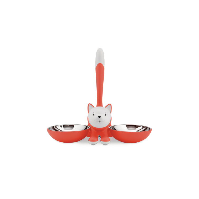 Red Orange Stainless Steel Cat Bowl with Handle