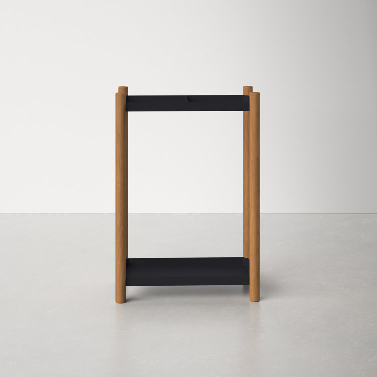 Black and Wood Space-Saving Umbrella Stand