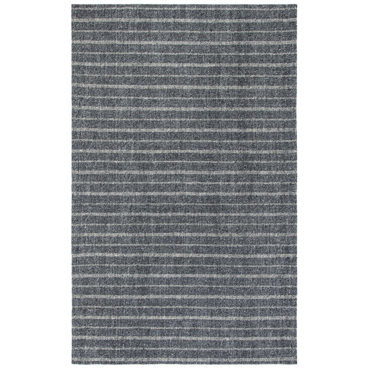 Hand-Knotted Charcoal Gray Stripe Wool-Viscose 10' x 14' Area Rug