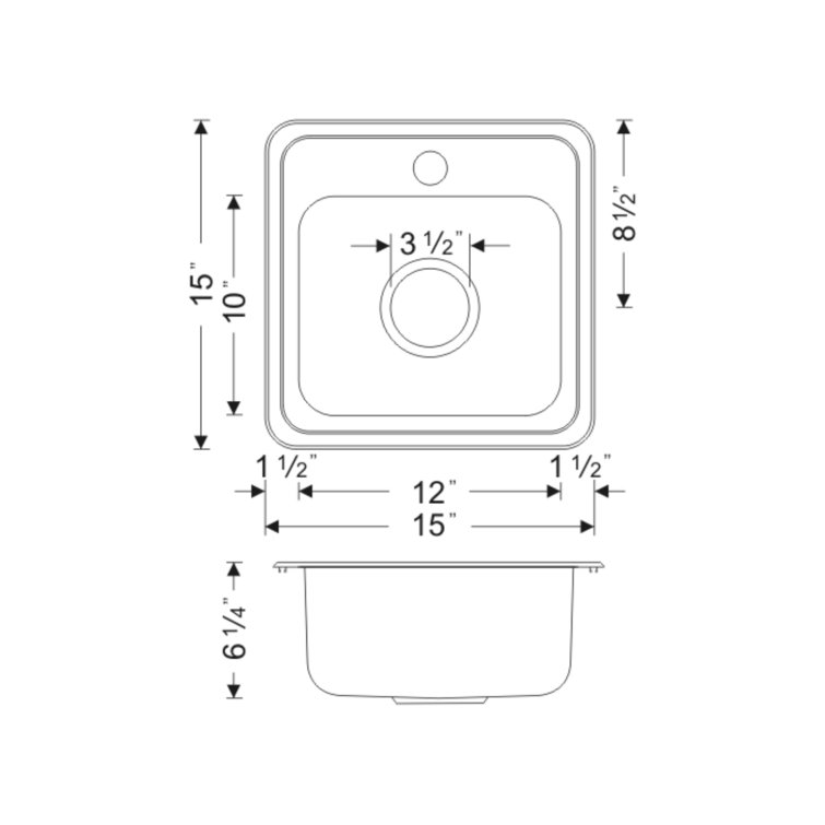 Sleek 15'' Square Stainless Steel Modern Kitchen Sink with Matte Finish