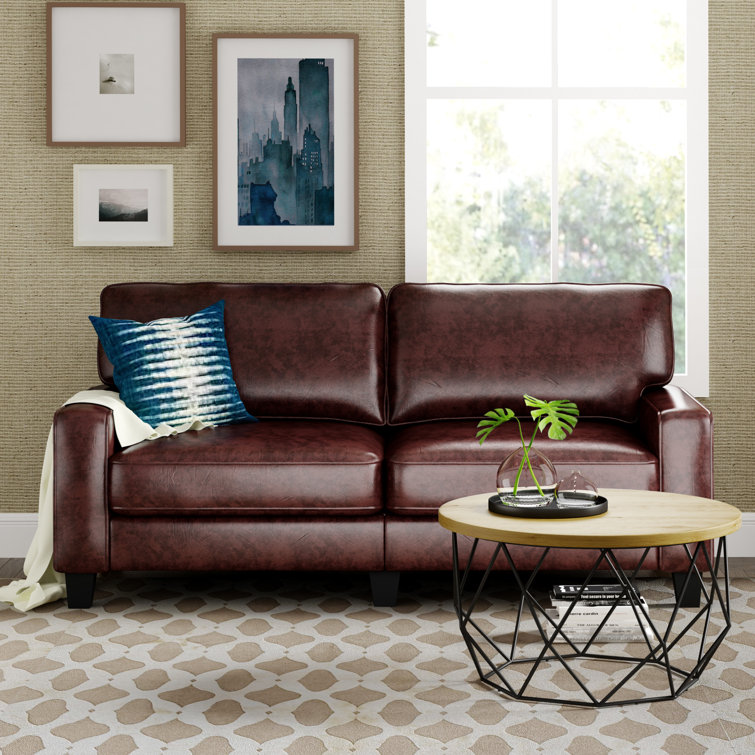Chestnut Brown Faux Leather Track Arm Sofa with Removable Cushions