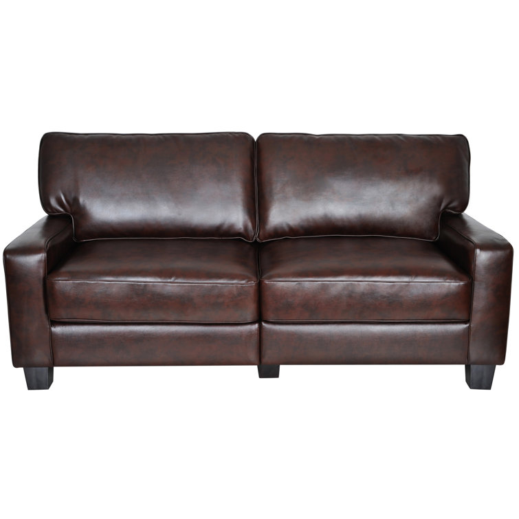 Chestnut Brown Faux Leather Track Arm Sofa with Removable Cushions