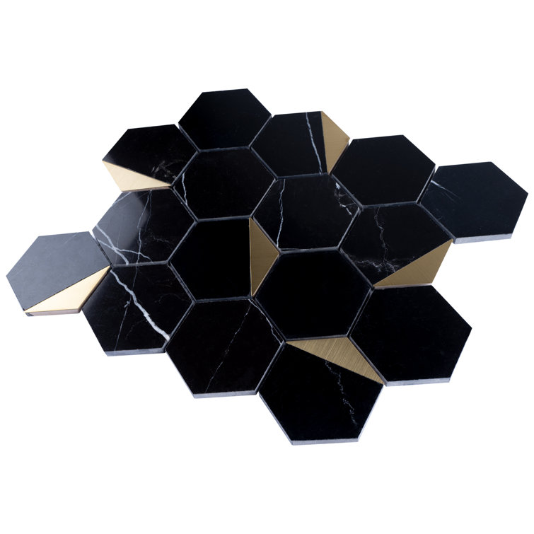 Black Gold Hexagon Marble Honeycomb Mosaic Wall Tile