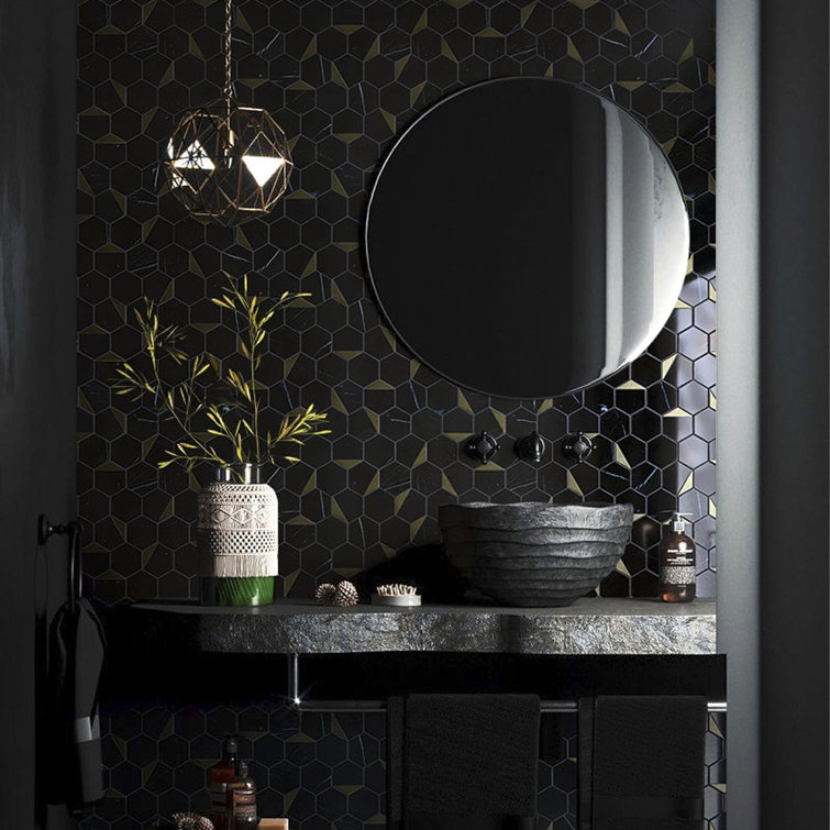 Black Gold Hexagon Marble Honeycomb Mosaic Wall Tile