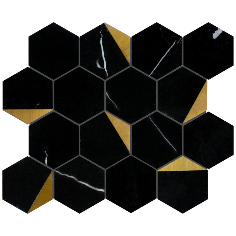 Black Gold Hexagon Marble Honeycomb Mosaic Wall Tile