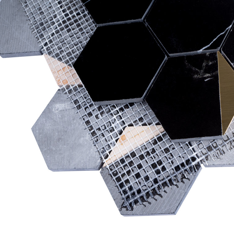 Black Gold Hexagon Marble Honeycomb Mosaic Wall Tile